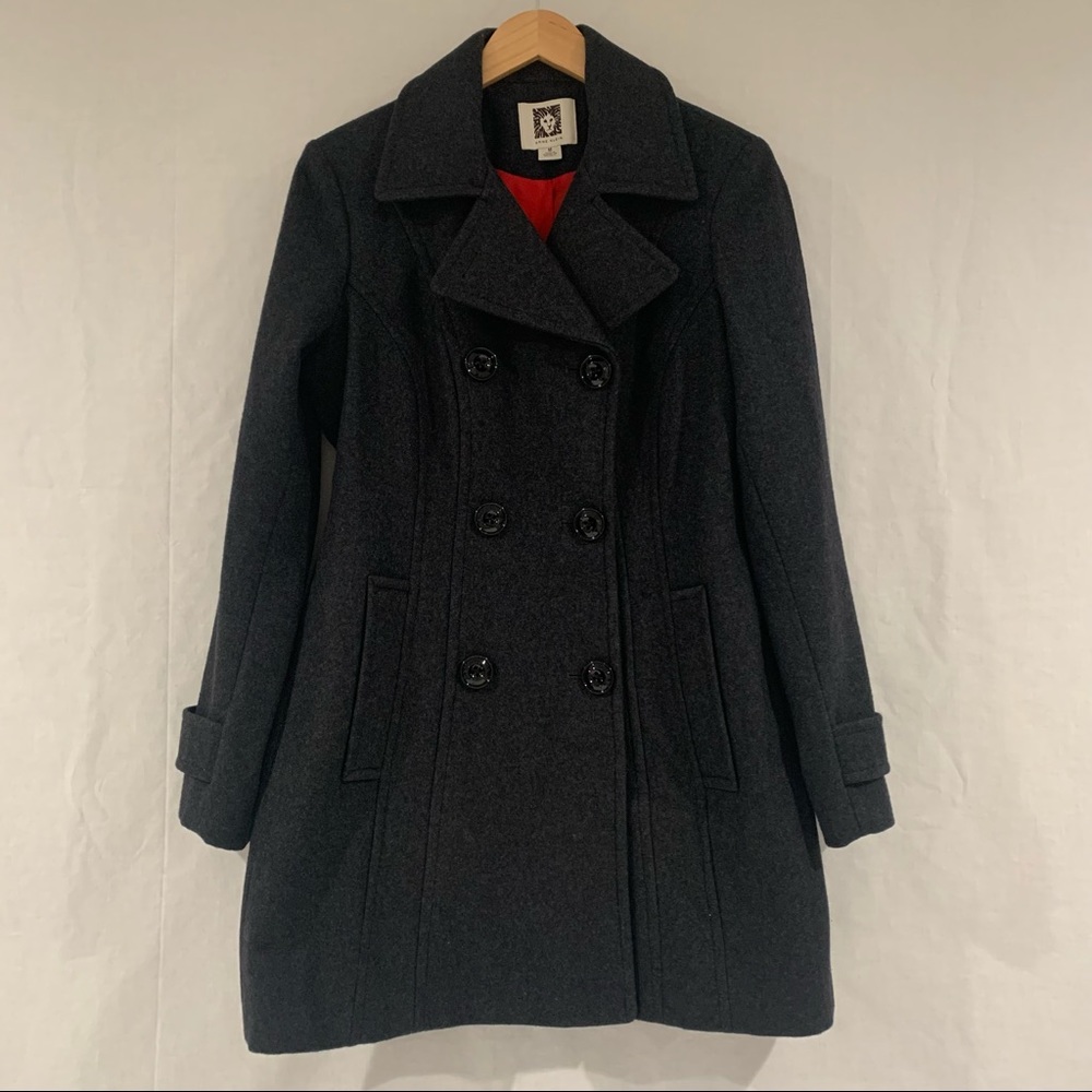 Anne Klein Charcoal Gray Wool Pea Coat